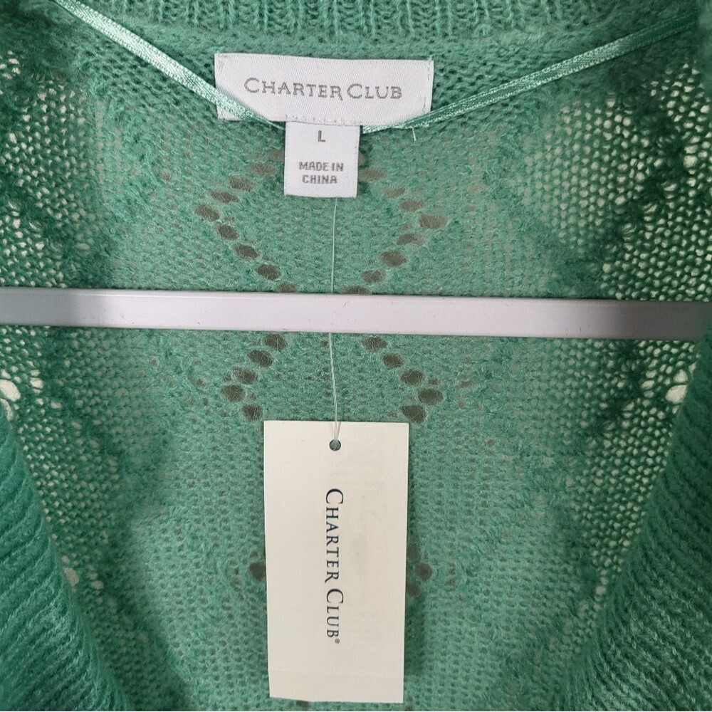 Charter Club Wool Blend Ruffle Front Tie Cardigan Romantic Feminine Knit - Picture 5 of 6